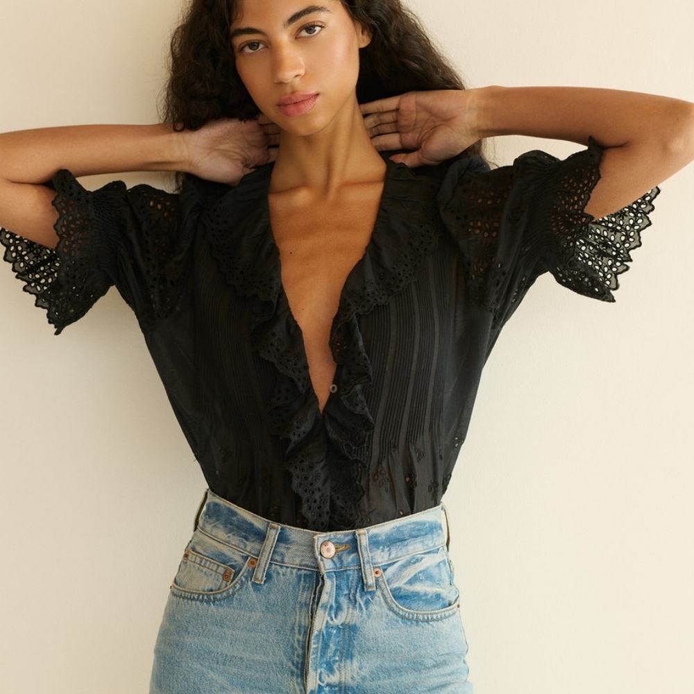 NWT DOEN Henri Eyelet Top - Black Eyelet XS